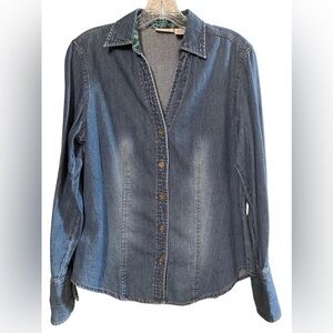 St John’s Bay Denim Long Sleeve Top Corduroy inner Blue and Green M